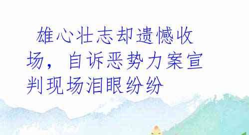 雄心壮志却遗憾收场,自诉恶势力案宣判现场泪眼纷纷