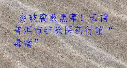 突破腐败黑幕!云南普洱市铲除医药行贿“毒瘤”