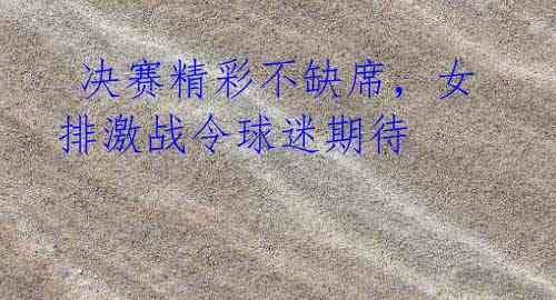 决赛精彩不缺席,女排激战令球迷期待