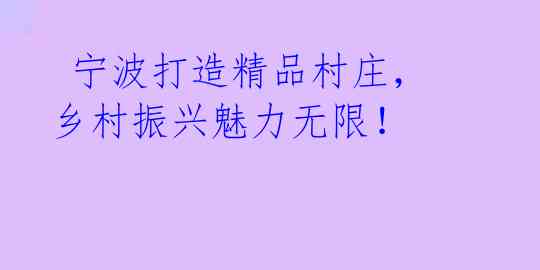 宁波打造精品村庄,乡村振兴魅力无限!