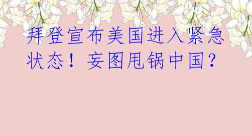 拜登宣布美国进入紧急状态!妄图甩锅中国?