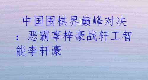 中国围棋界巅峰对决:恶霸辜梓豪战轩工智能李轩豪