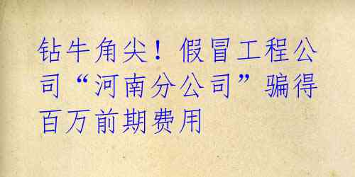 钻牛角尖!假冒工程公司“河南分公司”骗得百万前期费用