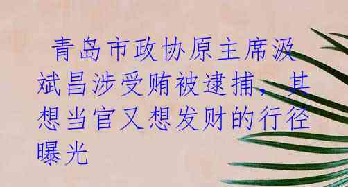 青岛市政协原主席汲斌昌涉受贿被逮捕,其想当官又想发财的行径曝光