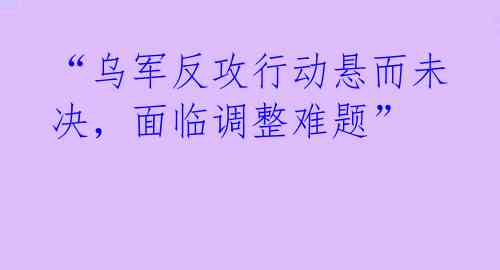 “乌军反攻行动悬而未决，面临调整难题” 