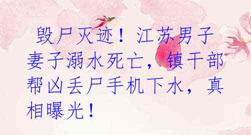  毁尸灭迹！江苏男子妻子溺水死亡，镇干部帮凶丢尸手机下水，真相曝光！