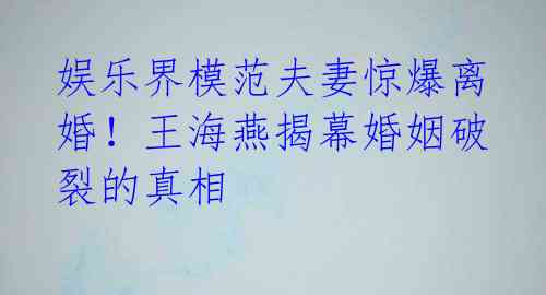 娱乐界模范夫妻惊爆离婚!王海燕揭幕婚姻破裂的真相