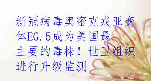 新冠病毒奥密克戎亚变体EG.5成为美国最主要的毒株!世卫组织进行升级监测