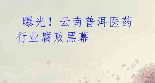 曝光!云南普洱医药行业腐败黑幕