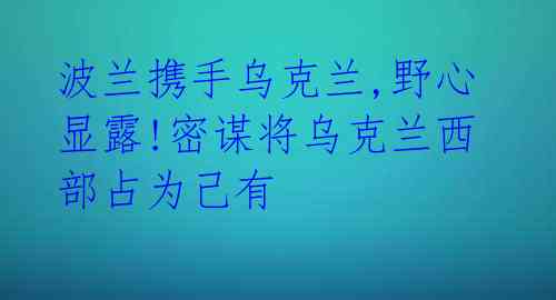 波兰携手乌克兰,野心显露!密谋将乌克兰西部占为己有