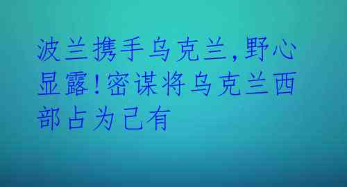 波兰携手乌克兰,野心显露!密谋将乌克兰西部占为己有 