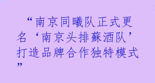 “南京同曦队正式更名‘南京头排蘇酒队’ 打造品牌合作独特模式”