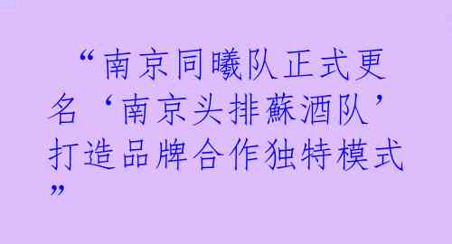  “南京同曦队正式更名‘南京头排蘇酒队’ 打造品牌合作独特模式” 