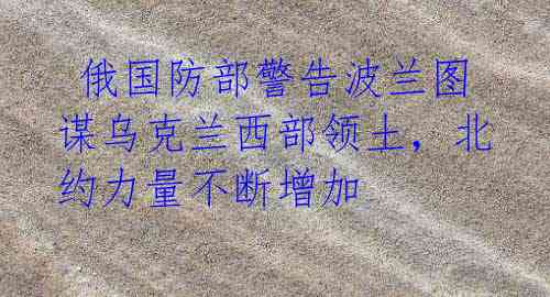 俄国防部警告波兰图谋乌克兰西部领土,北约力量不断增加