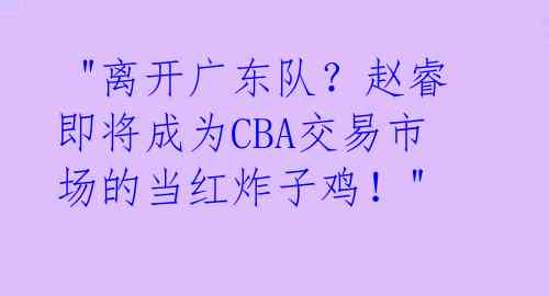 "离开广东队?赵睿即将成为CBA交易市场的当红炸子鸡!"