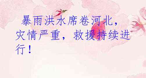 暴雨洪水席卷河北,灾情严重,救援持续进行!