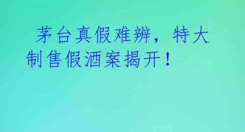  茅台真假难辨，特大制售假酒案揭开！
