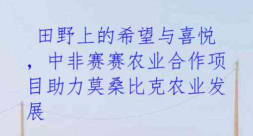  田野上的希望与喜悦，中非赛赛农业合作项目助力莫桑比克农业发展