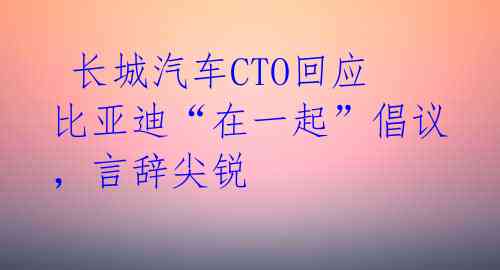  长城汽车CTO回应比亚迪“在一起”倡议，言辞尖锐 