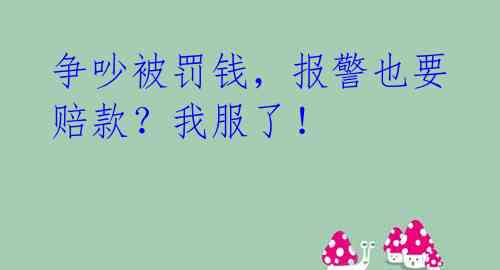 争吵被罚钱,报警也要赔款?我服了!