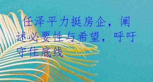 任泽平力挺房企,阐述必要性与希望,呼吁守住底线