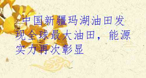 中国新疆玛湖油田发现全球最大油田,能源实力再次彰显