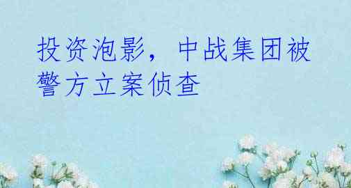 投资泡影,中战集团被警方立案侦查