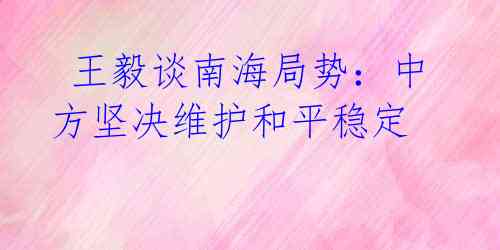 王毅谈南海局势:中方坚决维护和平稳定