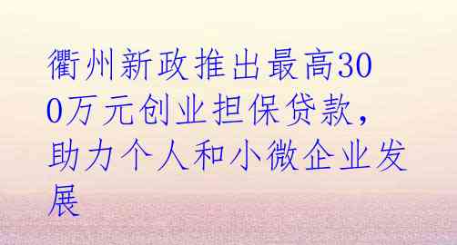 衢州新政推出最高300万元创业担保贷款,助力个人和小微企业发展