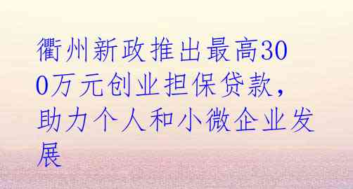 衢州新政推出最高300万元创业担保贷款，助力个人和小微企业发展 