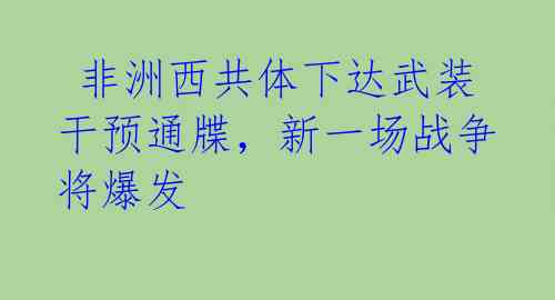非洲西共体下达武装干预通牒,新一场战争将爆发