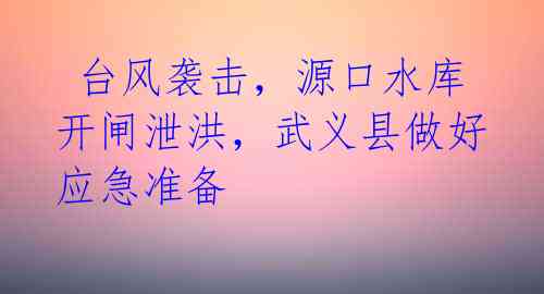  台风袭击，源口水库开闸泄洪，武义县做好应急准备 