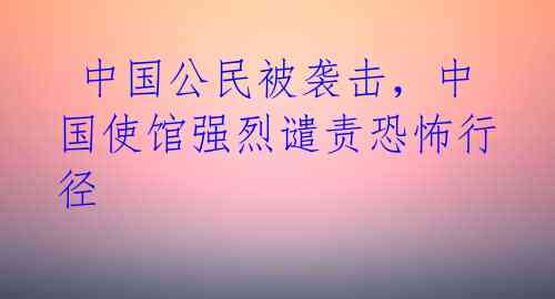  中国公民被袭击，中国使馆强烈谴责恐怖行径 