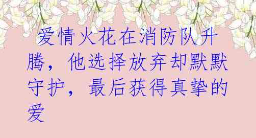 爱情火花在消防队升腾,他选择放弃却默默守护,最后获得真挚的爱