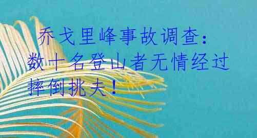  乔戈里峰事故调查：数十名登山者无情经过摔倒挑夫！ 