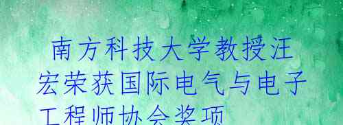 南方科技大学教授汪宏荣获国际电气与电子工程师协会奖项