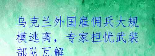乌克兰外国雇佣兵大规模逃离,专家担忧武装部队瓦解