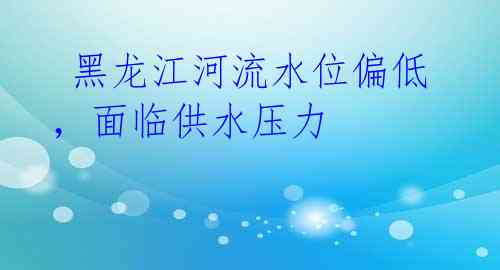 黑龙江河流水位偏低,面临供水压力