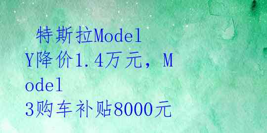 特斯拉Model Y降价1.4万元,Model 3购车补贴8000元