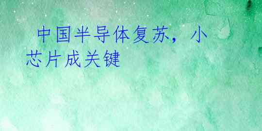 中国半导体复苏,小芯片成关键