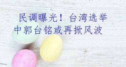 民调曝光!台湾选举中郭台铭或再掀风波