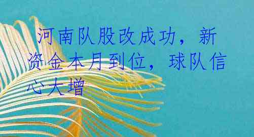  河南队股改成功，新资金本月到位，球队信心大增 