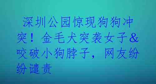  深圳公园惊现狗狗冲突！金毛犬突袭女子＆咬破小狗脖子，网友纷纷谴责 