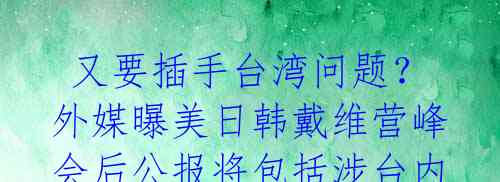 又要插手台湾问题?外媒曝美日韩戴维营峰会后公报将包括涉台内容