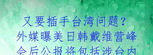  又要插手台湾问题？外媒曝美日韩戴维营峰会后公报将包括涉台内容 