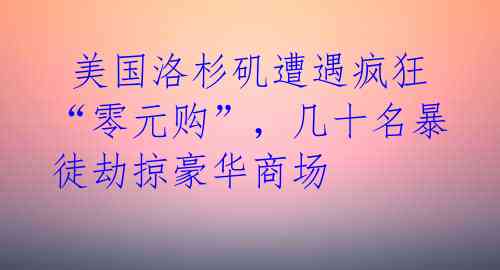  美国洛杉矶遭遇疯狂“零元购”，几十名暴徒劫掠豪华商场 