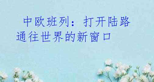 中欧班列:打开陆路通往世界的新窗口