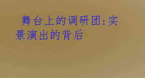 舞台上的调研团:实景演出的背后