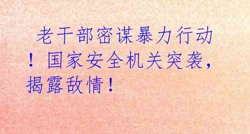  老干部密谋暴力行动！国家安全机关突袭，揭露敌情！ 