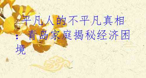 平凡人的不平凡真相:青岛家庭揭秘经济困境